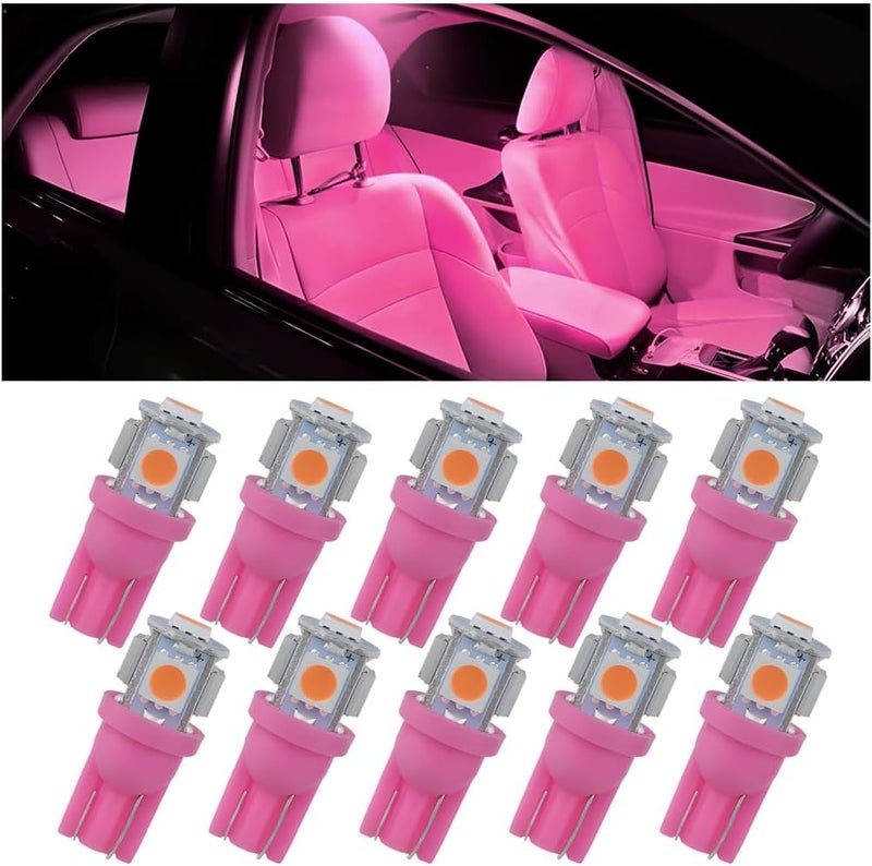 Bittwee T10 Car Led Bulb, 10PCS 5050 5SMD 5W DC 12V Bright License Plate Front Rear Sidemarker Trunk Light, Error Free Automotive Replacement Bulbs, Universal for Vehicles (Pink) - Image 1